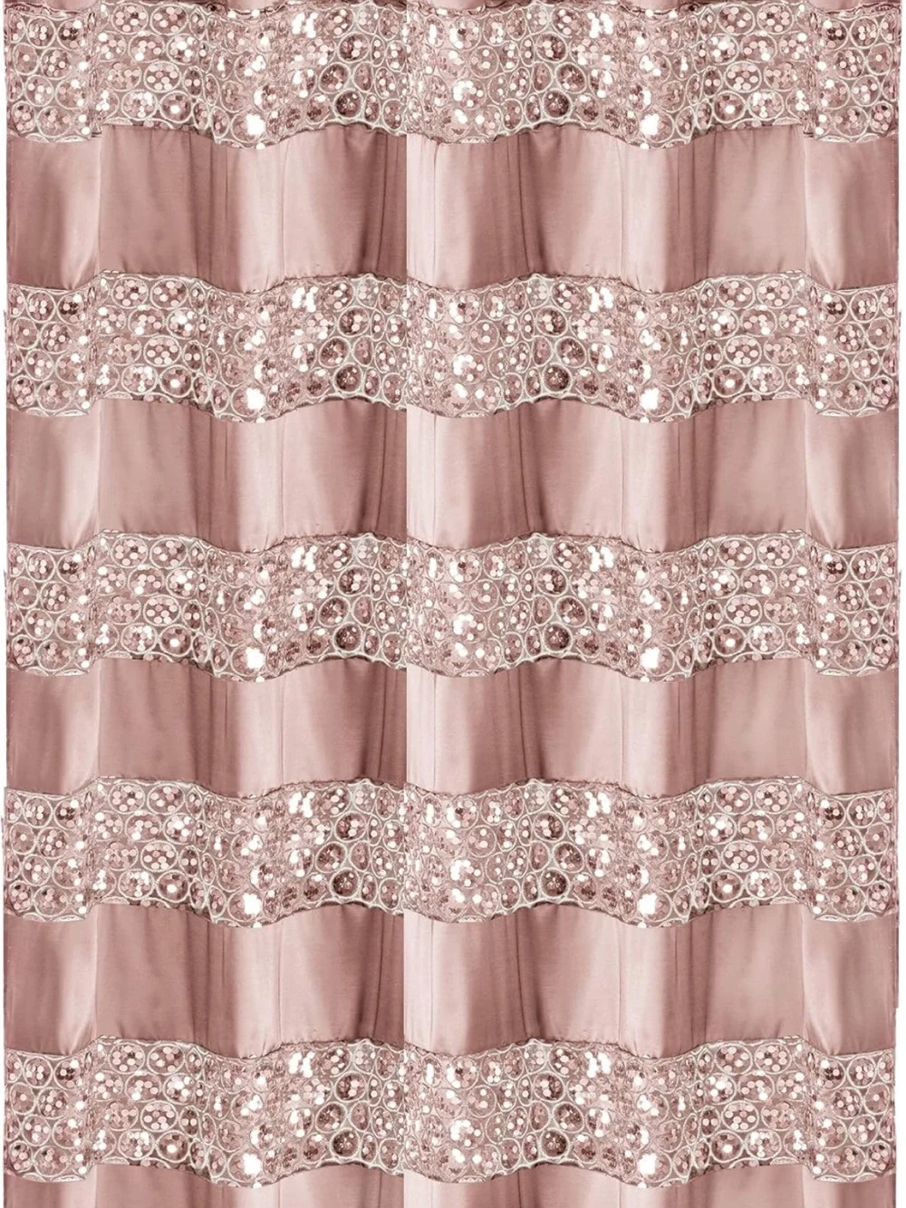 Decorative Rose Gold Shower Curtain with Sequin Trim mermaid vibes